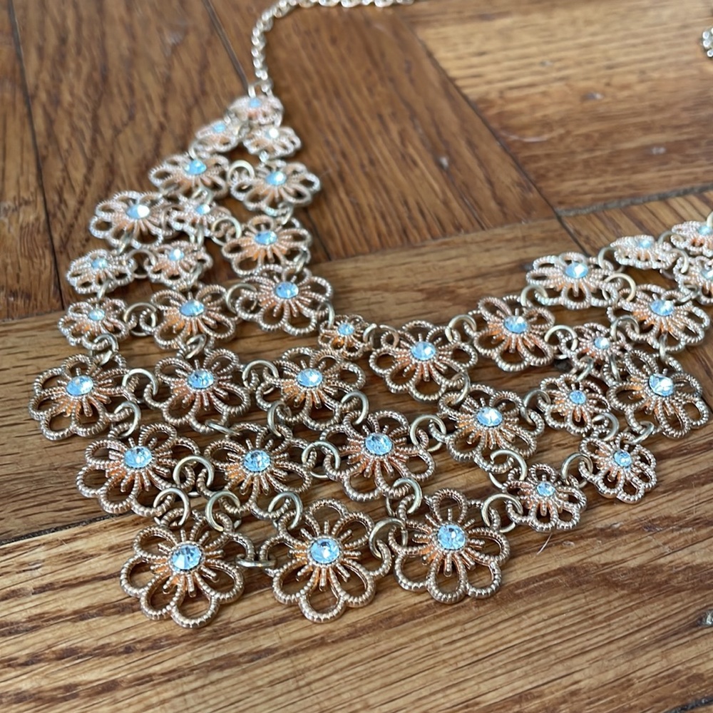 Floral chain mail rose gold statement necklace